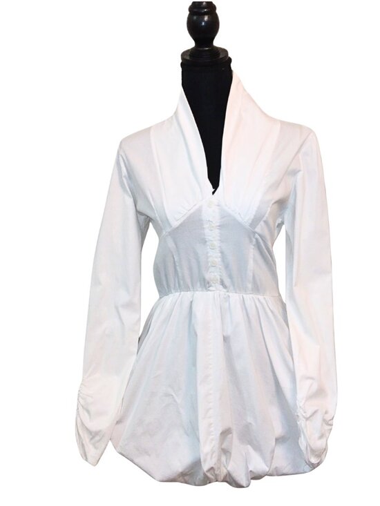 Cleo Apparel Tops - WOMEN'S CLEO APPAREL WHITE BUTTON UP PEPLUM LONG SLEEVE SHIRT - SIZE S